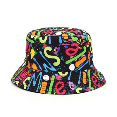 China New Fashion Lady Rainbow Multicolor Graffiti Bucket Hats Men's Fisherman Panama Caps Sun Protection Hats for sale