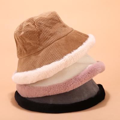 China Autumn Winter Bucket Hats Women Corduroy Panama Hat Plush Fisherman Sun Hat Thick Warm For Girl Basin Hat for sale