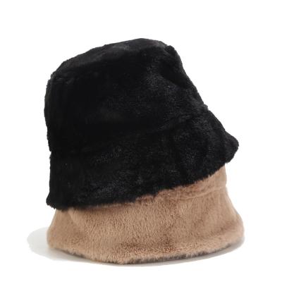 China Sun Protection Winter Women Artificial Fur Hat Faux Fur Solid Warm Female Bucket Hat For Outdoor Sunscreen Sun Hat for sale