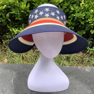 China 2021 New Design Wholesale New Design Fashion Sun Hat Sun Protection Wide Brim Roll Up Straw Women Foldable Visors Stripe Beach Hat for sale