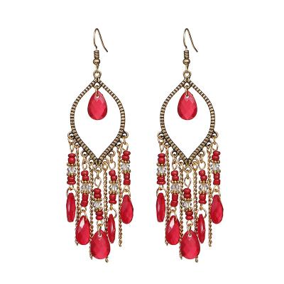 China Bohemia Bohemia Fashion Women's Corful Crystal Beads Long Vintage Tassel Earrings Jewelry Wedding for sale