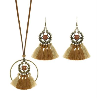 China 2021 Boho Tassel Dangle For Women Charm Female Geometry Vintage Multicolor Large Earrings Necklace Sets Jewelry Accessories for sale