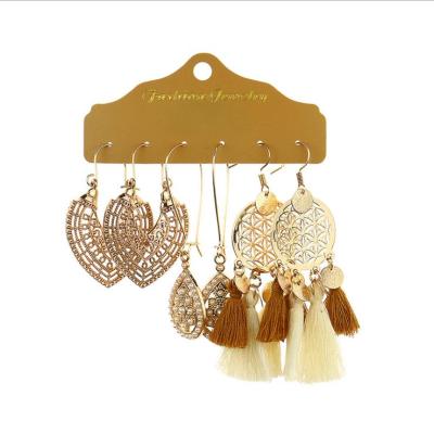 China Boho Boho Big Geometry Round Gold Color Dangle Set For Women Simple Tassel Long Flower Earring Sets Dreamcatcher for sale