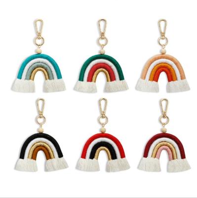 China 2021 New Fashion Metal Tassel Cotton Fringe Rainbow Key Chain Key Chains Bag Accessories Pendant Birthday Gift for sale