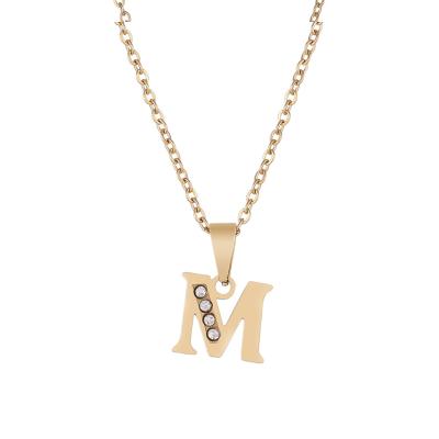 China Fashion Rhinestone Necklace Fashion Rhinestone Initial Letter Stainless Steel For Women Gold Alphabet Name Letter English Letter Jewelry Chain Capital for sale