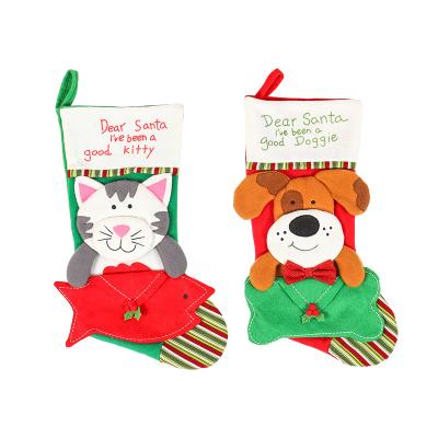 China Great performance; High quality ; Christmas Atmosphere Cartoon Cat And Dog Christmas Stocking Gift Bag At Christmas Home Decorations for sale