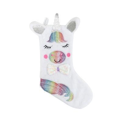 China Great performance; High quality ; Christmas Atmosphere Beaded Unicorn Feather Christmas Stocking Without Lights For Kid Candy Gift Bag for sale