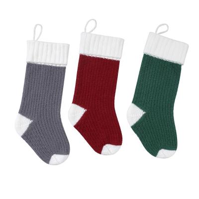 China Great performance; High quality ; Christmas Atmosphere Classic Acrylic Christmas Socks Large Red Gray Green Knitted Christmas Decorations for sale