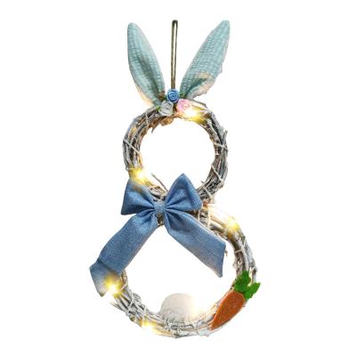 China Great performance; creative light blue and pink rabbit bow tie rattan circle with light for Easter decoration for sale