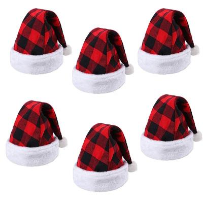 China Fine workmanship; High quality ; Christmas Atmosphere Stain Christmas Decorations Hats Black Red Quality Santa Hats With Short Plush for sale