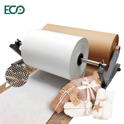 China Single And Double Reel Dispenser Honeycomb Kraft Paper Roll Cutting Packing Machine Te koop