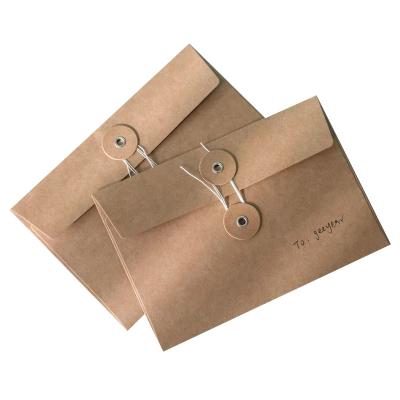 China Wholesale Recyclable Brown Kraft Cardboard Letter CD Clothing File Mail Sticker Paper Envelope With Rope Winding for sale