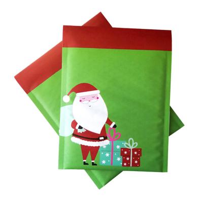 China Eco Friendly Ready To Ship Christmas Snowman Green Kraft Paper Bubble Mailer Polymailers with Logo for sale