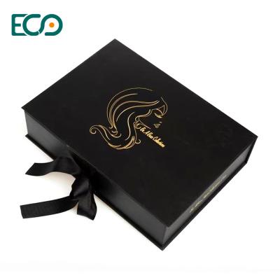 China Wholesale Custom Logo Black Magnetic Cardboard Paper Gift Premium Wig Luxury Hair Extension Packaging Box for sale