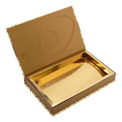 China Shiny Metallic Gold Logo Rigid Gift Box UV Printing Rigid Magnetic Folding Gift Box for sale