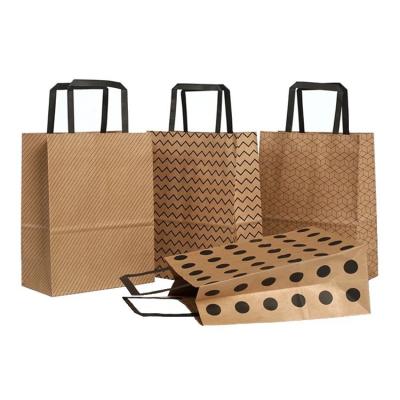 China Black And White Dot Pattern Design Shopping Bag Kraft Brown Paper Bag With Flat Handle for sale