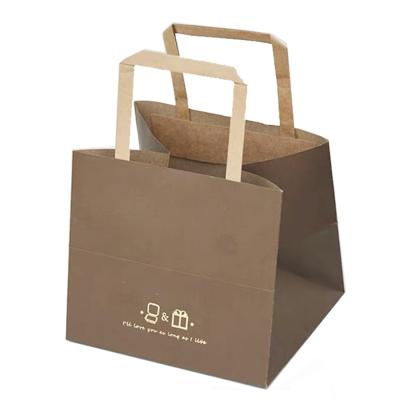 China Take Away Food Kraft Paper Bag Shopping Brown Paper Bag With Flat Handle for sale