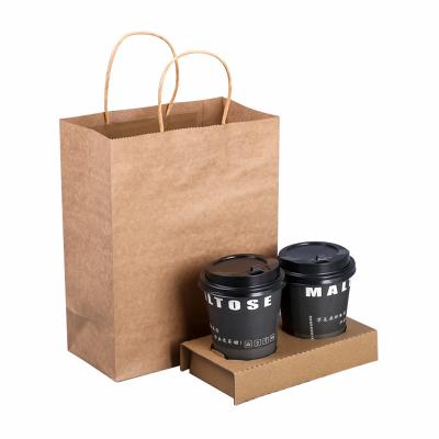 China Coffee Carry Kraft Paper Bag Brown Paper Bag With Handle Take Away for sale