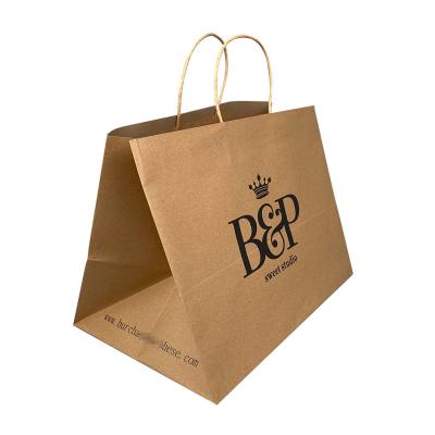 China Ecological Foldable Large Wide Base Brown Kraft Paper Packagin Bag With Logo Print for sale