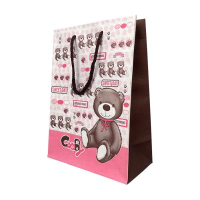 China Decorative Cute Cartoon Pattern Kraft Paper Bag Pink Gift Shopping Paper Bag For Shoes for sale