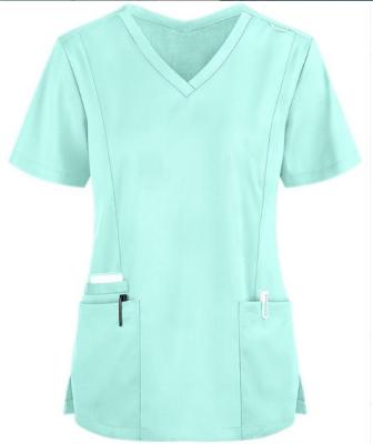 China Most Breathable And Comfortable Reusable 100% Cotton Breakthrough Slit Scrub Set For Women Raised V-Neck Top And Multi Pocket Pants Booty Scrub for sale