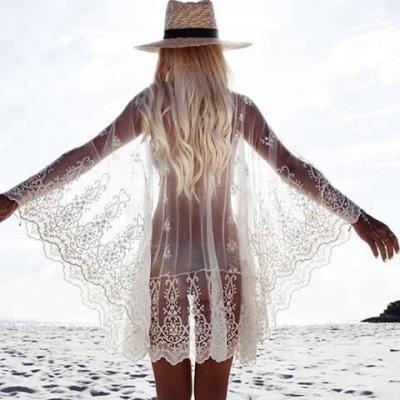 China Women's Bohemia Beach Wear Anti-UV Cover Up Transparent Light Weight Beach Lace Bikini Fairy White Outfit for sale