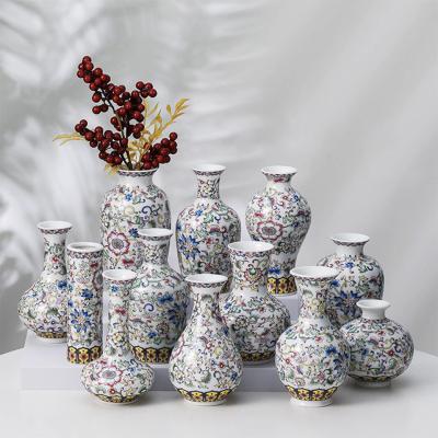 China Chinese Ceramic Vase Blue And White Colored Chinese Ceramic Vase Glaze Art Porcelain Flower Traditional Small Ware Office Crafts for sale