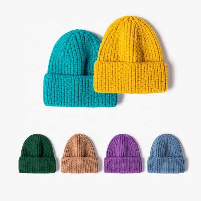 China Sunborry Winter COMMON Wholesale Knitted Satin Striped White Cashmere Waffle Beanies Hats Thick Warm Windproof Women Men for sale