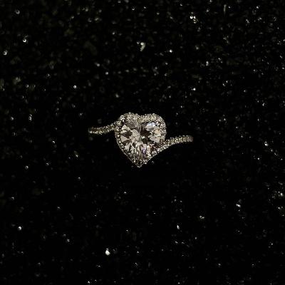 China Romantic Heart Design Ocean Statistical Fit Size Zircons Rings Jewelry Women DIY Open Rings for sale