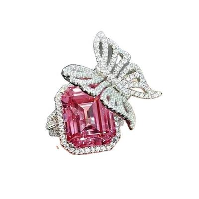 China New Arrival Romantic Pink Synthetic Stones With Shinning Hot Selling Open Adjustable Butterfly Rings Ins Rings Jewelry for sale