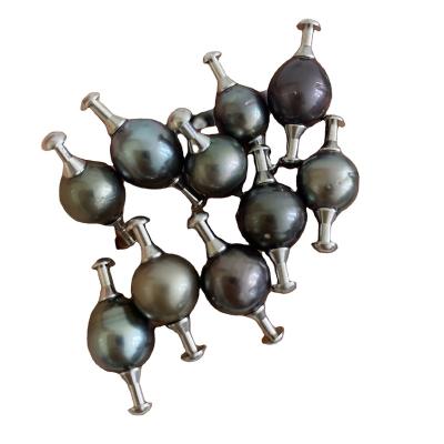 China New Trendy 9-11mm Saltwater Tahitian Black Pearl Bead With Stainless Pins For Silicone Bracelet Accessory for sale