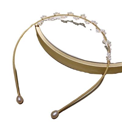 China Soft 14K Gold Plated 3-4mm Natural Pearl Headband / Hair Loop For Women Wedding for sale