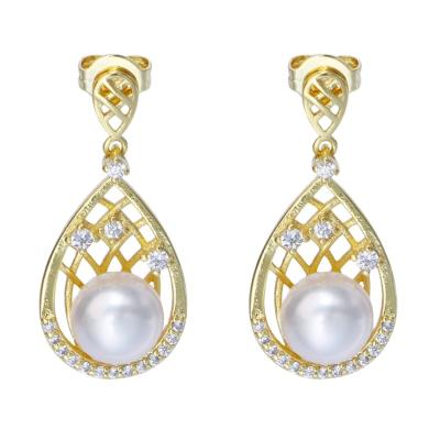 China Flora Luxury Pearl Earrings 2021 Fashion CLASSIC Natural Pearl 7-7.5mm Pearls Jewelry 14K Gold Plated for sale