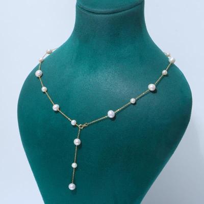 China CLASSIC Summer New Design Natural Freshwater Pearl Necklace 5-6mm 7-8mm Nearround Pearl Chain Jewelry for sale