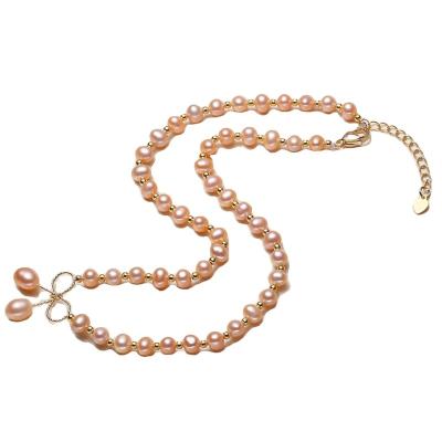 China 2021 New CLASSIC Real Pearl Necklace Women Jewelry Romantic Bowknot Charm Beads Necklace for sale