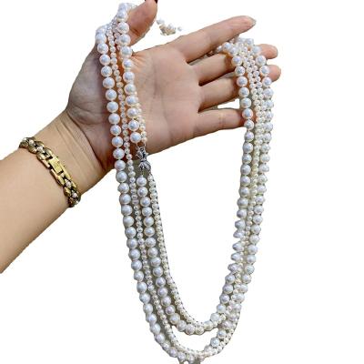 China 120cm Classic Double Strand Natural Freshwater Pearl Sweater Necklace Jewelry Gifts for sale