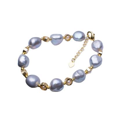 China Handmade Lady Gifts Gray Color Natural Baroque BOHEMIA Elegant Freshwater Pearl Keshi Bracelet for sale