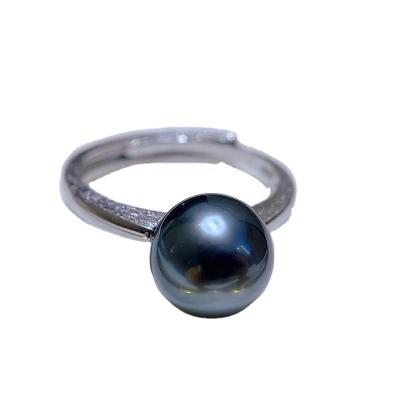 China CLASSIC 9-10mm Tahitian Black Pearl Rings Womens DIY Handmade Adjustable Pearl Jewelry Gift for sale