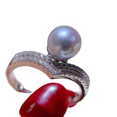 China CLASSIC Simple Handmade V Design 7-8mm Akoya Seawater Pearl Rings Women Jewelry Gift for sale