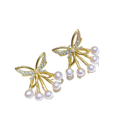 China CLASSIC 3-4mm Good Quality Natural Freshwater Butterfly Pearl Multi Stud Earrings Jewelry Gifts for sale