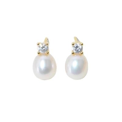 China CLASSIC 8-9mm Waterdrop Freshwater Pearl Stud Earrings with S925 Sterling Silver Zircon Earrings Jewelry for sale