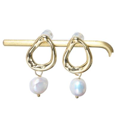 China CLASSIC 14K Gold Plated Baroque Pearl Drop Earrings 8-9mm Natural Pearl Dangle Earrings S925 Silver Pins for sale