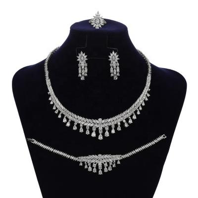 China 4Pieces CLASSIC Bridal Wedding Party Ring 4Pieces Jewelry Set Necklace Earring Bracelet Dubai Accessory Gifts for sale