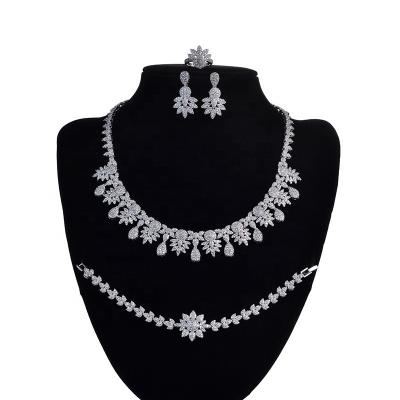 China CLASSIC 4Pieces Saudi Arabia Fashion Jewelry Set AAA Zircon Platinum Micro Set Chain Bridal Wedding Jewelry for sale