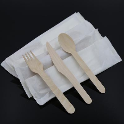 China Eco-friendly Wooden Spoon Knife Fork Good Quality Wooden Cutlery Disposable Tableware for sale