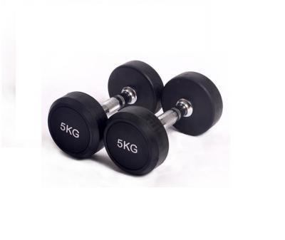 China Universal Good Quality Exercise Products Rubber Coated Round Dumbbell With Contoured Grip For Gym Training for sale