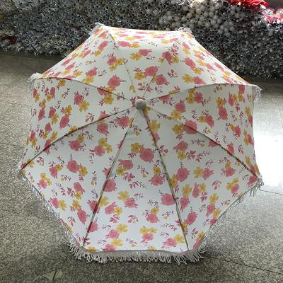 China Outdoor Furniture 1.8m Beach Umbrella Custom Printed Polyester Fabric With Cotton Tassels for sale