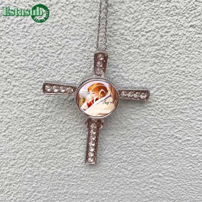 China Cute Cross Shaped CZ Sublimation Jewelry Plate Blanks Pendant Necklace for sale