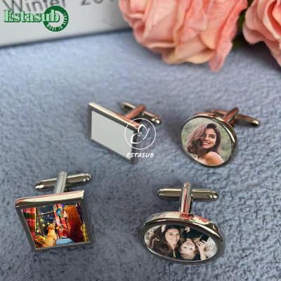 China Silver Plated Round Silver Plated Blank Sublimation Cufflinks For Dye Printing for sale