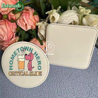 China Durable PU Sublimation Leather Blank Coaster For Heat Press Machine for sale